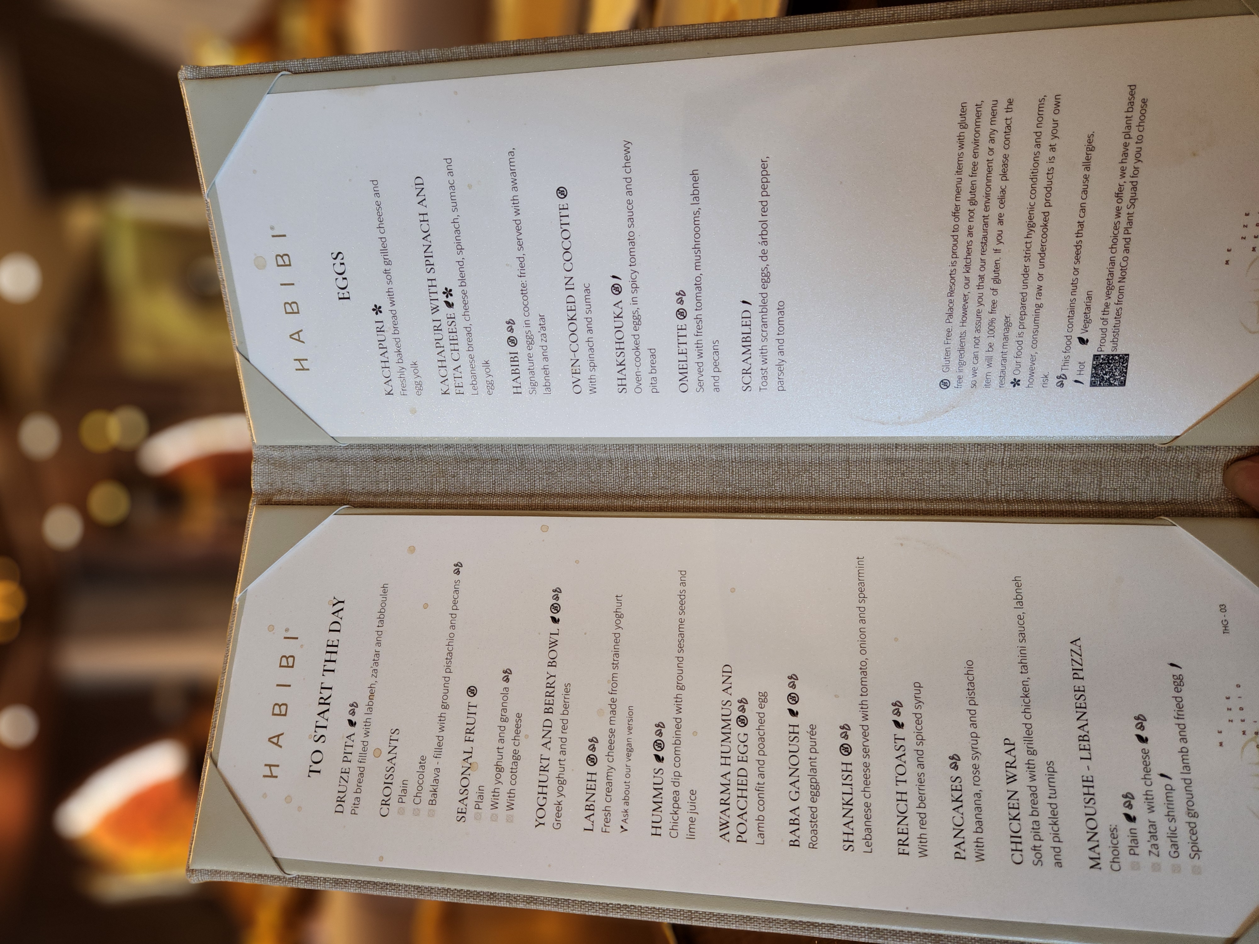 Habibi Lebanese restaurant menu at Moon Palace The Grand